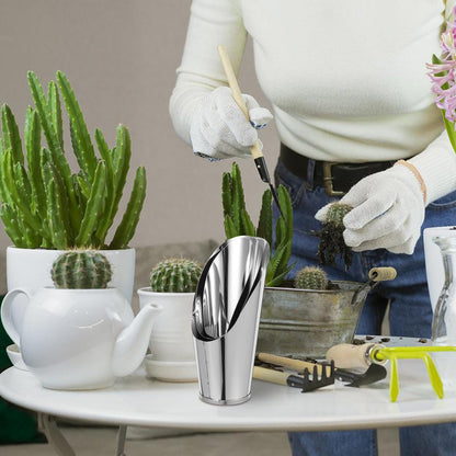OATIPHO 3pcs Stainless Steel Soil Scoop Set Garden Bucket Shovels for Bonsai Succulents Planting Gardening Hand Tools with Large Medium Small Cups