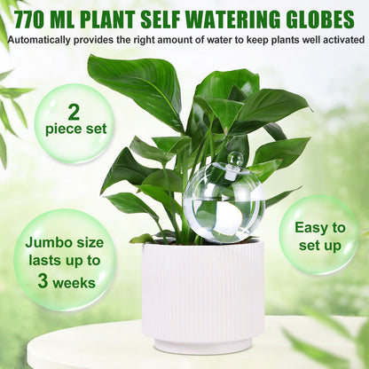 26 oz Extra Large Plant Self Watering Globes Top Fill - Upgraded Plastic Water Bulbs, Slow Release Terracotta Self Watering Planter Insert, Plant Watering Devices System, Water Spikes Stakes, 2 Pack