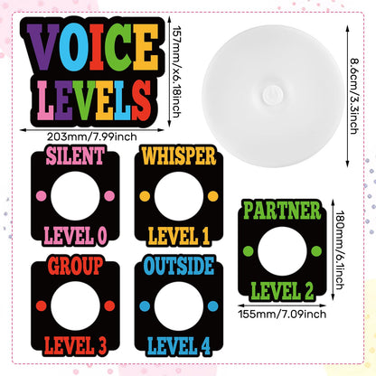 Honoson Voice Level Chart for Classroom with 5 Pack Magnetic Puck Lights Noise Level Chart Teacher Educational Management Supplies for Elementary School Preschool Music Class(Bright,Active)