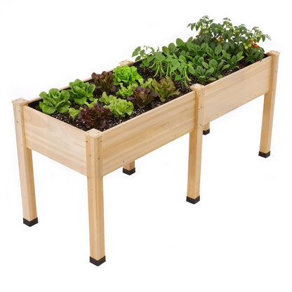 AMERLIFE Raised Garden Bed, 72x24x30 Inches Elevated Wood Planter Box with Legs, Bed Liner, Divider and Drainage System for Backyard, Patio, 300 lb Capacity - Light Wood