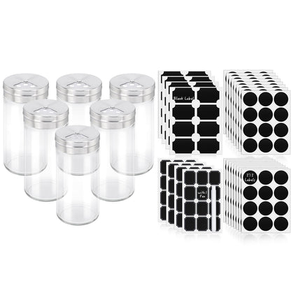 Segarty Spice Jars with Label Set - 6 Pack 4oz Glass Spice Jars with Shaker Lids, 272 Pcs Blank Chalkboard Label Stickers with 1 Marker, Seasoning Organizor Kit