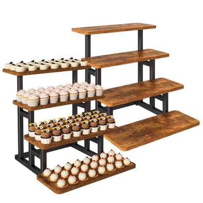 IBUYKE 4 Tier cupcake stand, Set of 2,Wooden Risers Display Stands Serving Trays,Tiered Display Stand,Dessert Table Display for Party,Afternoon Tea,Rustic Brown UTLJ018H-2