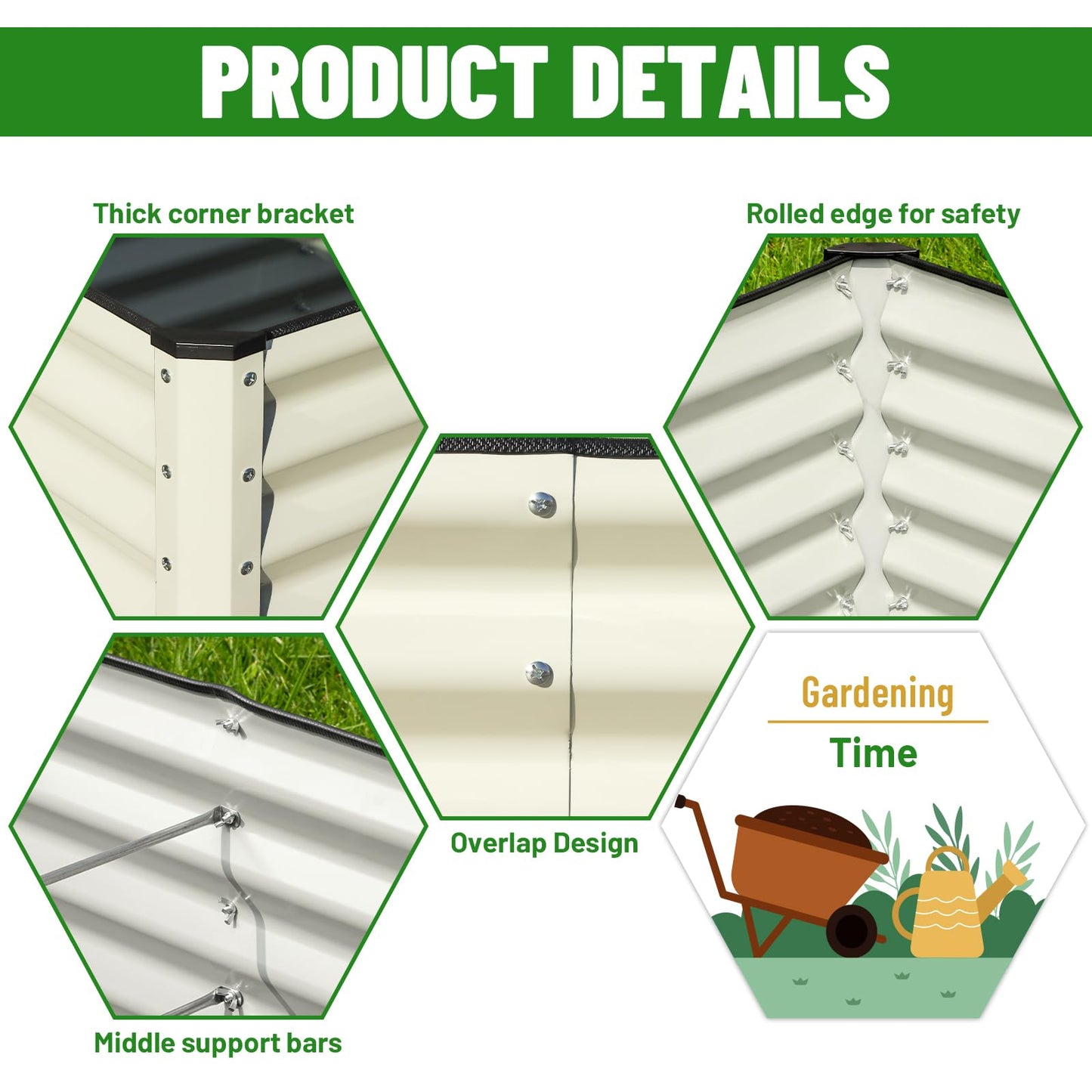 SnugNiture Galvanized Raised Garden Bed 6x3x2FT Outdoor Large Metal Planter Box Steel Kit for Planting Vegetables, Flowers, Beige White
