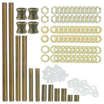 Asjeumt 136 Pieces All Thread Lamp Pipe Lamp Rod Repair Hardware Parts Kit Includes Lamp Nipples, Coupler Pipes Connectors, Lock Nuts, Plastic Stopper and Washers, for Assembly DIY Making Lamps
