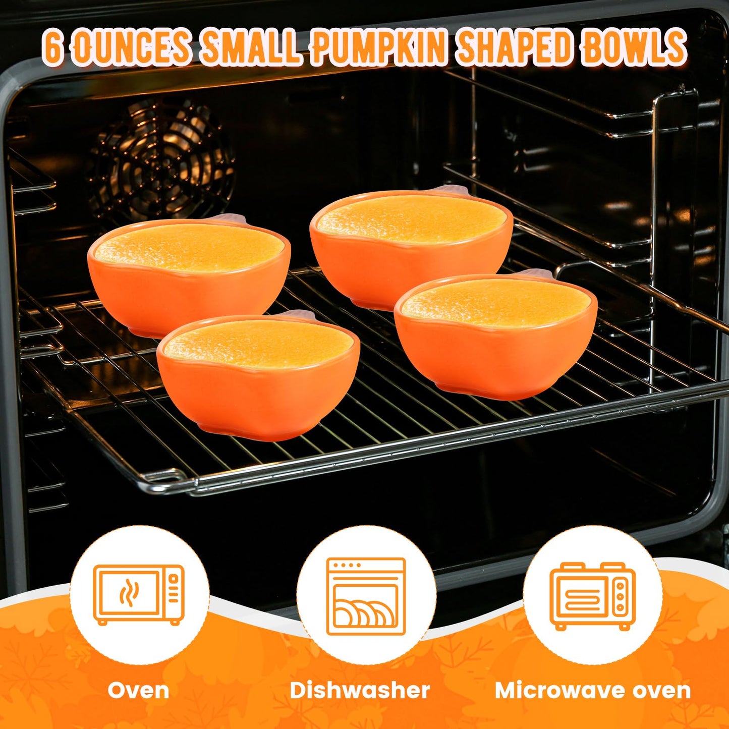EIDIND 12 Pack Ceramic Pumpkin Bowls, 6 oz Small Fall Ramekins, Pumpkin Shaped Dishes for Halloween Thanksgiving Candy Snack Dip Sauce, Orange Mini Bowls for Autumn Party Decor