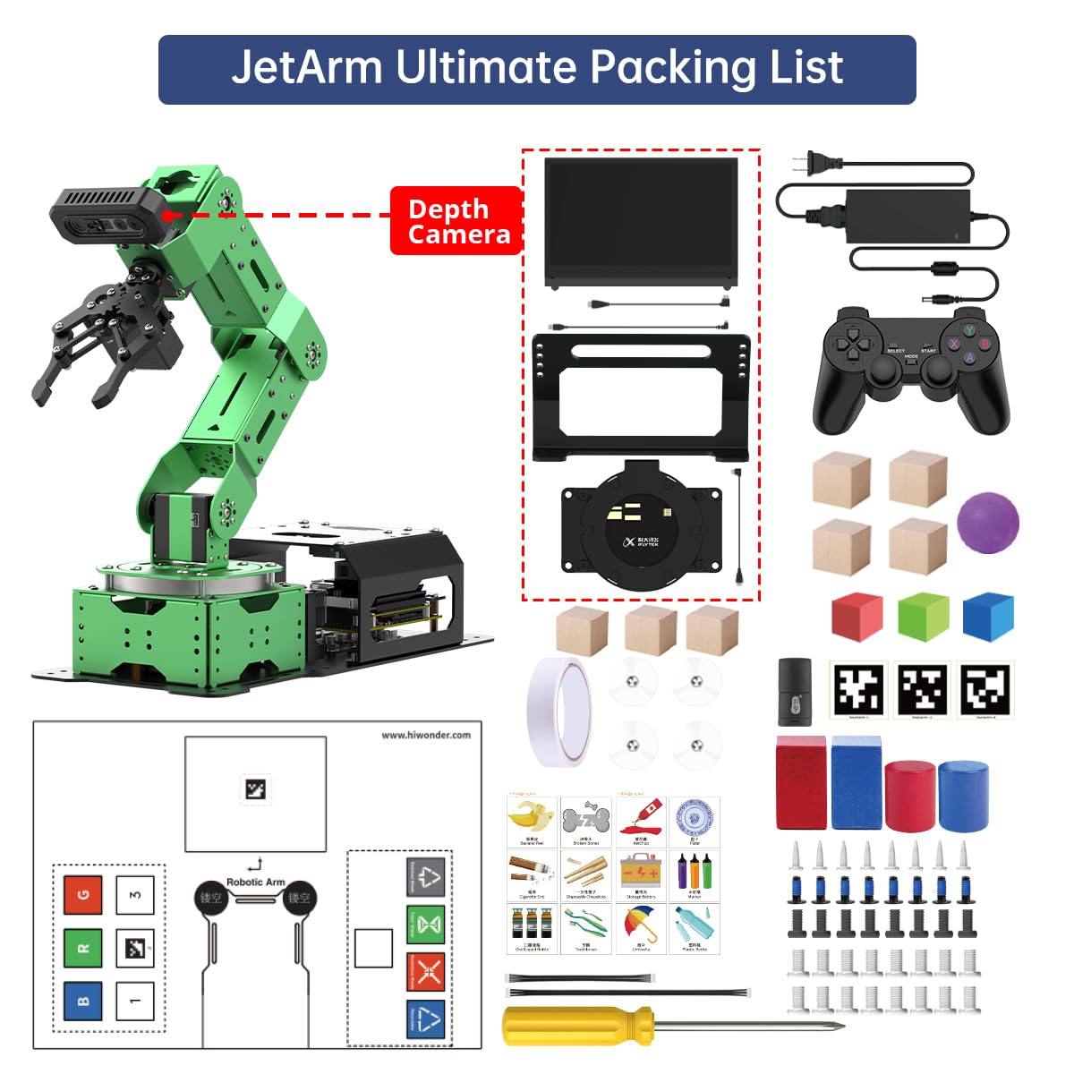 HIWONDER ROS2 ChatGPT Robotic Arm 6DOF Flexible Smart Robot Large AI Models Programming Robot Arm Kit ROS Education AI Vision & Voice Command Scene Understanding, JetArm Ultimate & Jetson Orin Nano 8G