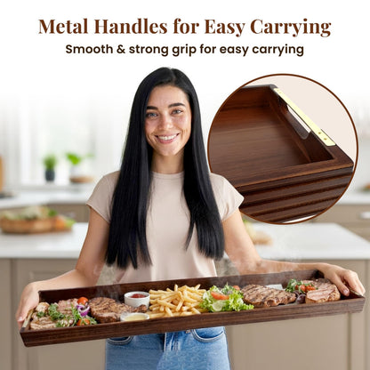 36" Acacia Wooden Charcuterie Board with Handles, Extra Long Cheese & Serving Tray for Party Appetizers, Bread, Meat & Fruit Display, Natural Wood Kitchen Platter for Entertaining
