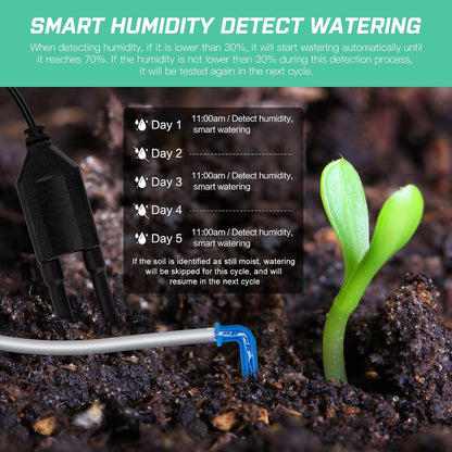 Automatic Plant Waterer Indoor Self Watering System for 15 Potted Plants, Auto Drip Irrigation Kit Programmable Water Timer with Smart Humidity Detection, Green