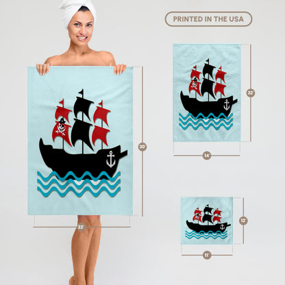 3D Rose TWL_224466_1 Pirate Boat. Kids Decor Towel, Blue, 15" x 22"