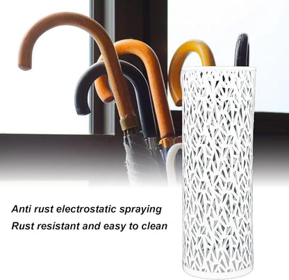 Metal Round Umbrella Stand Rack,Umbrella Holder Organizer Bin Hollowed Freestanding Canes Walking Sticks Holder for Entryway Home Hotel Office Decor (M)