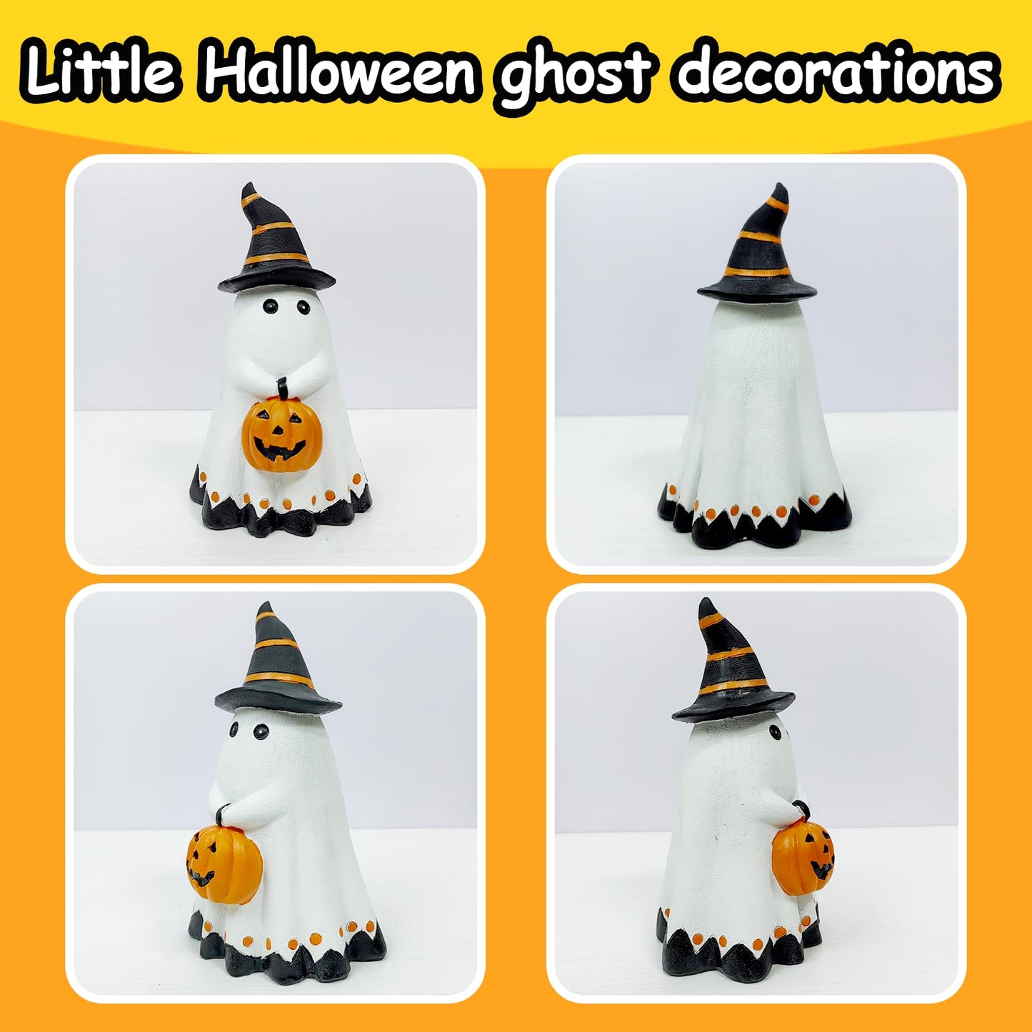 Pcmursal Halloween Decorations Ghost Statues, Ceramic Ghost Decor, Ghost Figurine, Halloween Ghosts Wearing Hats and Holding Pumpkin Statue