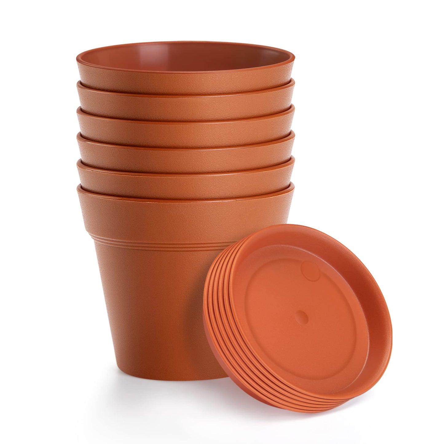 FHWTY 6 Pack 4in Plastic Plant Pots Terracotta & 6 Pack 4in Plastic Plant Pots White