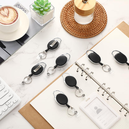Laumoi 200 Retractable ID Badge Holder Badge Reel with Belt Clip and Key Ring, Name ID Badge Clips Keychain for Office Worker Doctor Nurse Employee (Black)
