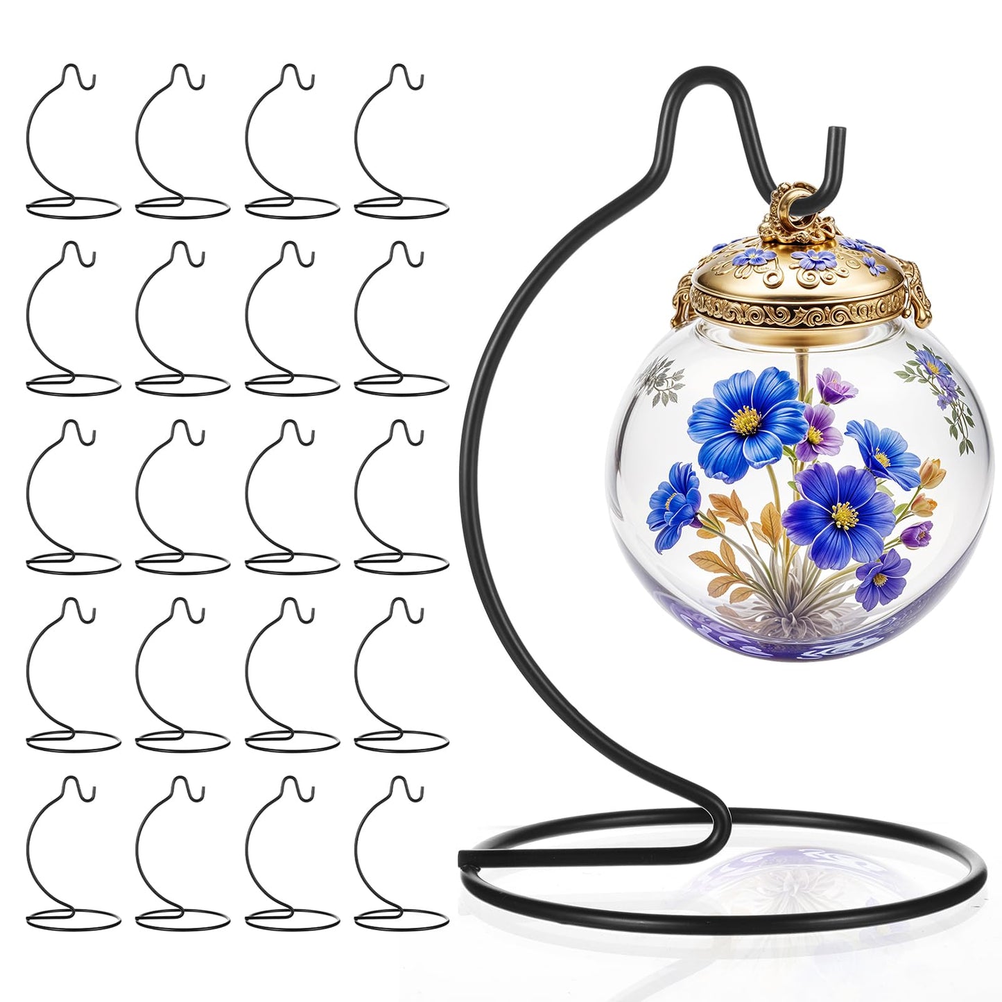 Lemecima Ornament Display Stand Holder Hanger Stands Glass Ball Ornament Holder Metal Iron Hanging Hanger for Display Terrarium Air Plant(20 Pcs)