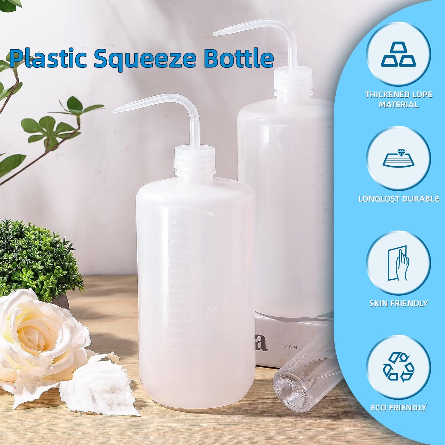 ZYHW 2Pcs 1000ml Lab Bent Tip Plastic Liquid Water Oil Storage Squeeze Bottle