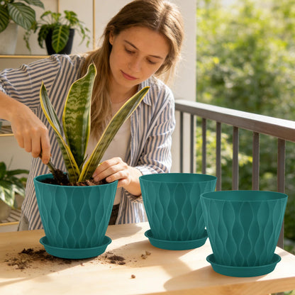YNNICO 6 inch Plant Pots, 6 Pack Flower Pots Outdoor Indoor, Planters with Drainage Hole and Tray Saucer-Blue