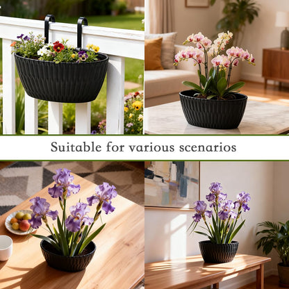 YUNLINGAA 9 Inch Hanging Flower Pots, 3 Pcs Black Railing Fence Hanging Bucket Planter with Detachable Hooks, Countryside Window Plant Holder for Outdoor Garden Yard Home Decor