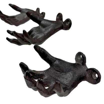 Zeckos Set of 3 Cast Iron Creepy Hand Decorative Wall Hooks, Antique Black Distressed Gothic Decor for Light Items, 2.25 x 3.25 x 4 Inch, Indoor Entryway, Bedroom, Jewelry and Keys