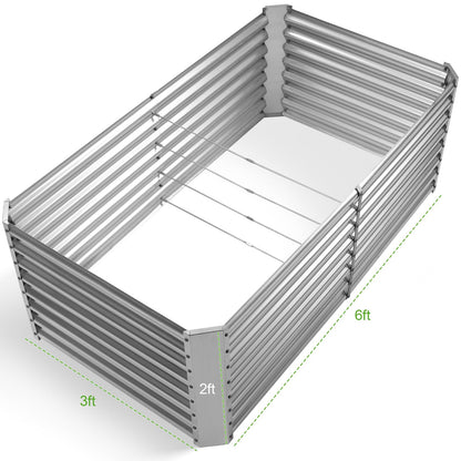 Land Guard 2 Pack 6×3×2 ft Galvanized Metal Raised Garden Bed, 2FT Deep Root Elevated Planter Box Steel Large Vegetable Flower Bed Kit, Silver