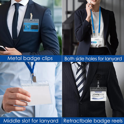 200 Pack ID Badge Holders Horizontal, Waterproof Name Badge Holders with Resealable Zipper, Clear ID Card Holder for Lanyard Badges, and Credit Cards