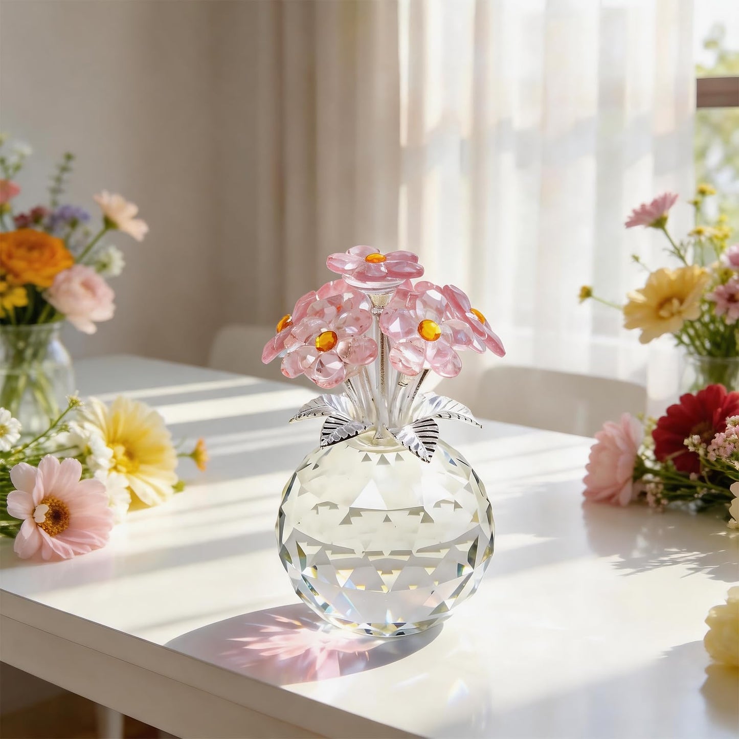 K9 Pink Crystal Forget-Me-Not Figurine in Clear Crystal Vase