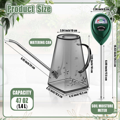 Ferrochef Indoor Plants Watering Can for Indoor Plants Long Probe Soil Moisture Meter Long Spout Watering Cans Water Monitor Indicator for Pot Flower House Gardening Farming(Gray,1.4 L,Trapezoid)