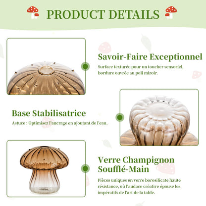 Glasseam Mushroom Plant Propagation Stations: Green Glass Terrarium Jar Set of 5 Cute Planters for Indoor Plants Mini Propagate Station Unique Christmas Birthday Gifts for Women Home Office Decor