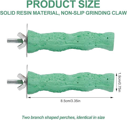 2pcs Bird Beak Grinding Stone, Parrot Cage Perch Stand Bird Claw Trimming & Chewing Toy Accessories for Budgies Parakeets Cockatiels Conures Supplies (Green)