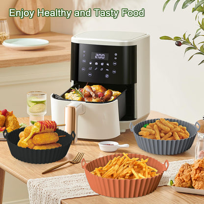3 Pack Air Fryer Silicone Liners, 8Inch Airfryer Liners, AirFryer Basket Liner, Reusable Food Grade Air Fryers Basket Pots Oven Liner Baking Tray, Air Fryer Silicone Mat Accessories Kitchen