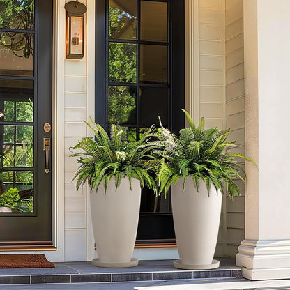 LA Jolie Muse Tall White Planters Set of 2,20 Inch Indoor/Outdoor Round Planters with Shelf Inset,Modern Large Planters with Drainage Holes for Front Door,Balcony and Patio Deck
