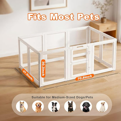 Acrylic Dog Playpen,Clear Plastic Dog Play Pen Indoors,Easy Assemble Dog Playpen-Puppy Playpen,Rabbit and Cat, Small Pet Pen, Dog Pen Indoor (White, 30.3" H, 10PCS)