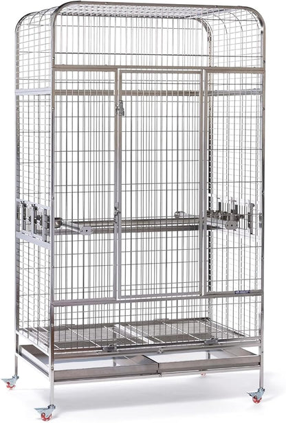 Prevue Pet Products Imperial Extra Large Stainless Bird Cage - Big Birdcage Ideal for Parrots, Cockatoos, Macaws, Included Perch and Cups, Durable Cage with Wheels - Gray, Extra Large