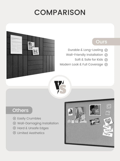 Bumusty Large Cork Board Alternative-36 x 24" Felt Bulletin Board Tiles, with 30 Pushpins, 40 Adhesive Tabs, Bold-Stripe 6-Pack, Cork Boards for Office Push Pin Board Felt Board-Charcoal Gray