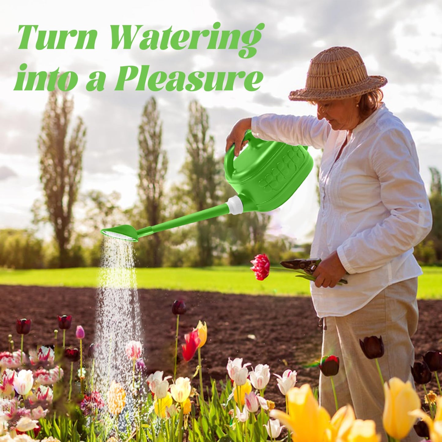 1 Gallon Watering Can, Garden Watering Can Outdoor, Plant Water Can with Removable Long Spout and Stainless Steel Sprinkler Head, Plastic Indoor Watering Cans for Gardening Flower Plants
