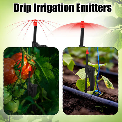 Yiyiring 50 Pcs 12.8 Inch Drip Irrigation Stakes with 360 Degree Sprayer Emitters and Sprinkler Extension Riser for 1/4 Inch Drip Tubing Micro Sprinkler Heads Stakes for Garden Watering System, Red