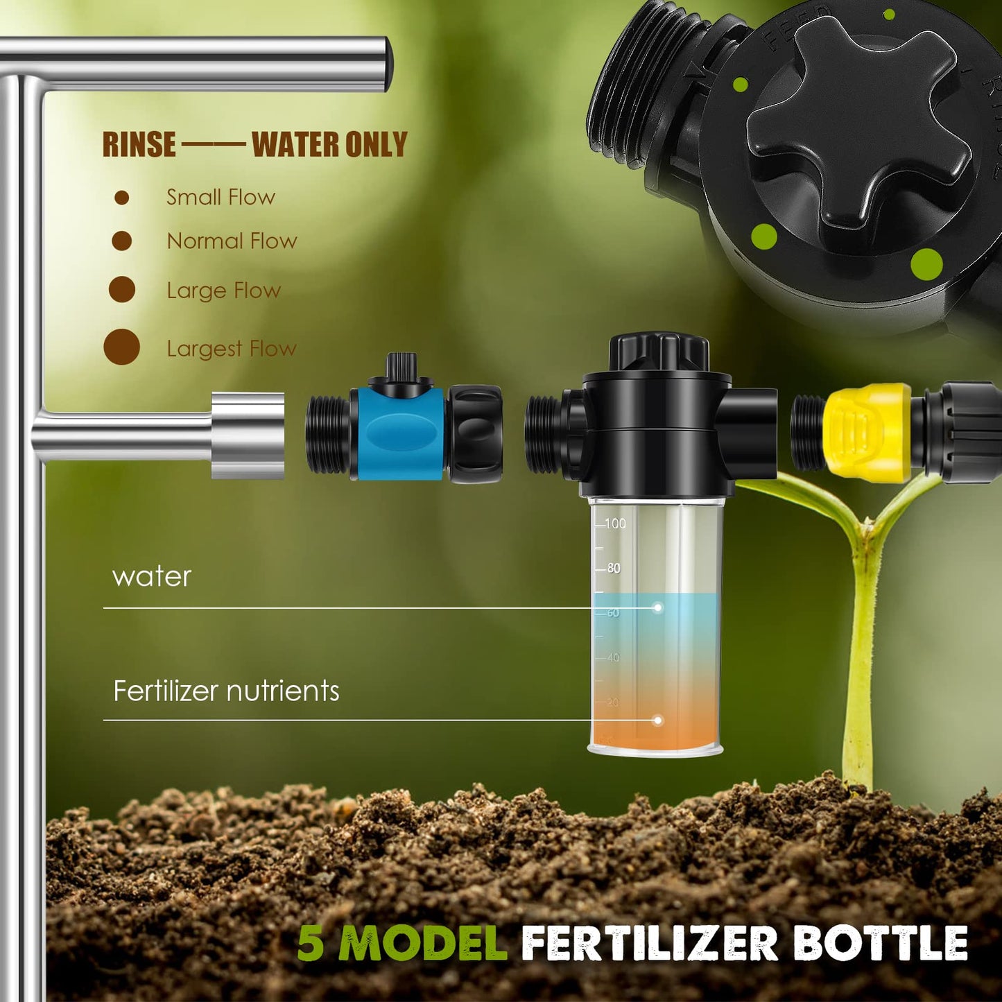 NEWTRY Deep Root Watering Tool, Root Feeder Waterer Irrigator Stainless Steel Tree Watering Spike with Fertilizer Bottle for Plants Trees Shrubs Bushes