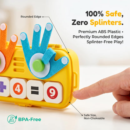 OBMESHOW Montessori Preschool Math Toys for Kids Ages 3 4 5, Counting, Addition & Subtraction Learning Game with Finger Counting Hands, Number Blocks, Flash Cards, Storage Box and Shoulder Strap