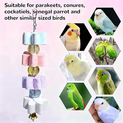 6Pieces Parrot Beak Trimmer Bird Beak Grinding Stone Teeth Lava Block Mineral Calcium Rock Chewing Toys with Bell for Parakeet Conure Budgies Rabbit Chinchilla Hamster