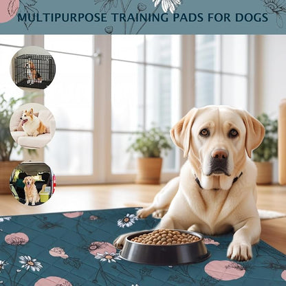 IEUUMLER Washable Pee Pads for Dogs, 2 Pack Non-Slip & Waterproof Whelping Pad, Reusable Puppy Potty Training with Fast Absorbent for Playpen EU007 (Navy Blue Daisy, 31"X36"-2pcs)