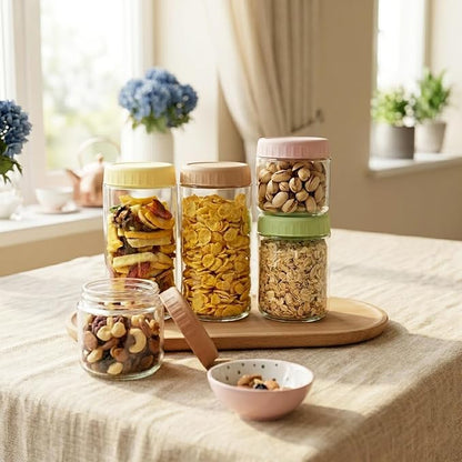 SHOWIN Overnight Oats Containers with Lids, 24oz Glass Jars with Lids 4 pcs, Taffy, Wide Mouth Mason jars for Salad, Yogurt, Snacks, Meal Prep