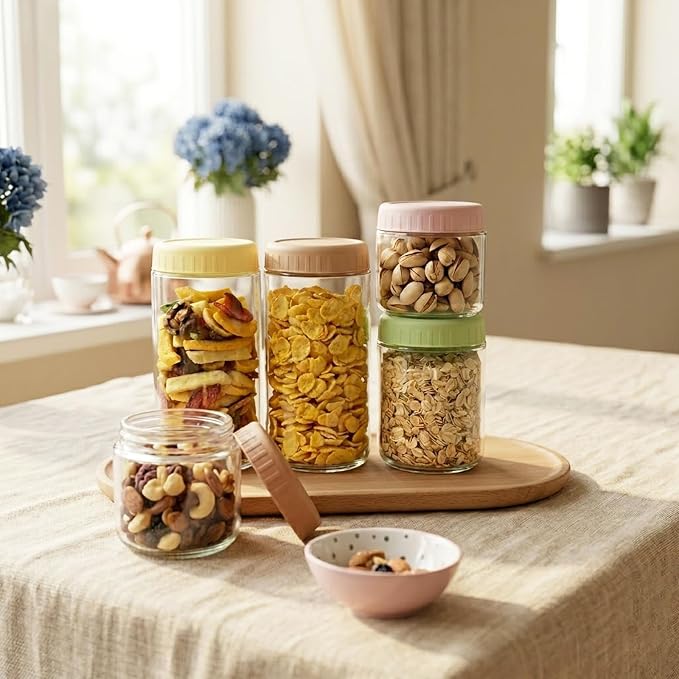SHOWIN Overnight Oats Containers with Lids, 24oz Glass Jars with Lids 2 pcs, Milk White, Wide Mouth Mason jars for Salad, Yogurt, Snacks, Meal Prep