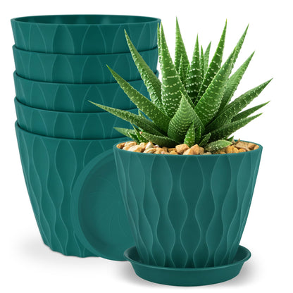 YNNICO 6 inch Plant Pots, 6 Pack Flower Pots Outdoor Indoor, Planters with Drainage Hole and Tray Saucer-Blue