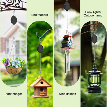 ZUZUAN 2Pcs Upgraded Heavy Duty Retractable Plant Hanger,Plant Pulleys for Hanging Plants,Easy to Raise and Lower,Auto Lock,Adjustable Hook for Garden Baskets Pots,Birds Feeder and Wind Chime,Black
