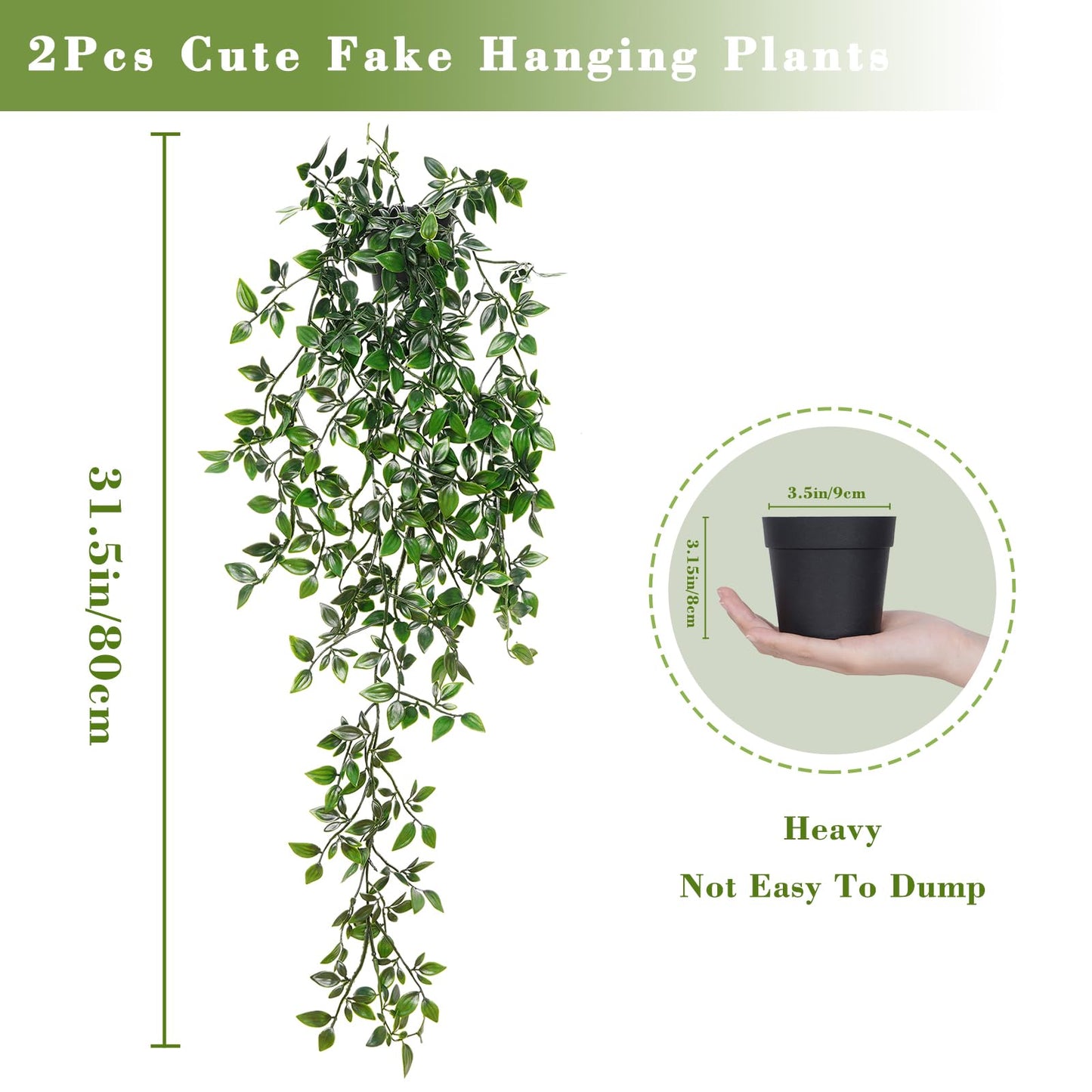 BLEUM CADE Fake Hanging Plants, 2pcs Artificial Hanging Potted Plant, Faux Mandala Vines Hanging Plant Greenery for Wall Shelf Home Living Room Indoor Outdoor Decor