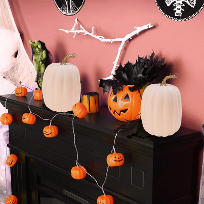Winlyn 2 Pcs Large Artificial Pumpkins Fall Harvest Light Peach Pumpkins Big Faux Foam Pumpkins 8.7" for Fall Autumn Home Decor Wedding Baby Shower Thanksgiving Halloween Party Table Centerpiece