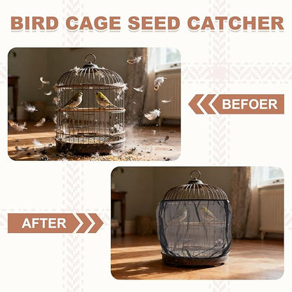 Bird Cage Seed Catcher, Bird Cage Net Cover Seeds Guard, Universal Birdcage Accessories, White, Circumference 55.1"-70.9", Height 11.8" for Parrot Cockatiel Enclosures