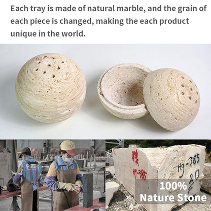 100% Natural Travertine Spherical Incense Burner, Manual Incense Burner Holder, Ideal for Smudging, Handmade Stone Incense Burning for Ritual Purpose Home Decor