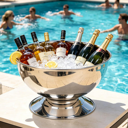 3 Gallon Ice Bucket for Parties,12L Champagne Bucket Stainless Steel Beverage Tub with Scoop,Large Ice Holder Container Champagne Bowl with Base - Perfect for Parties,Cocktail Bar,Celebrations
