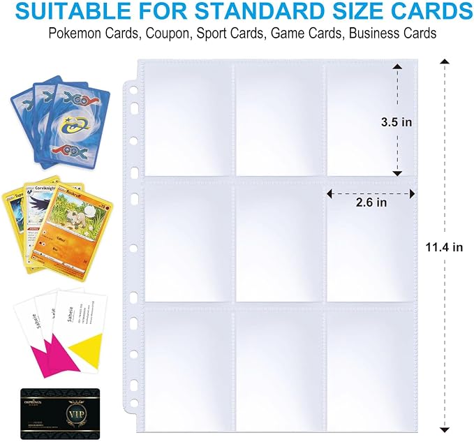 ABLY 120 Pages Double-Sided Trading Card Pages Sleeves 9-Pocket Clear Plastic Game Card Protectors for Skylanders, Pokemon, Baseball Cards and More, Fit 3 Ring Binder