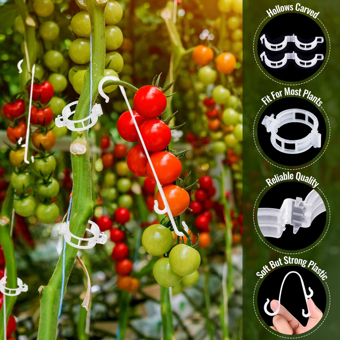 HFXXAD 500Pcs Tomato Clips & Tomato Support j Hooks Plastic Trellis Clips Adjustable Tomato Vine Garden Clips to Prevent Tomatoes Falling Off